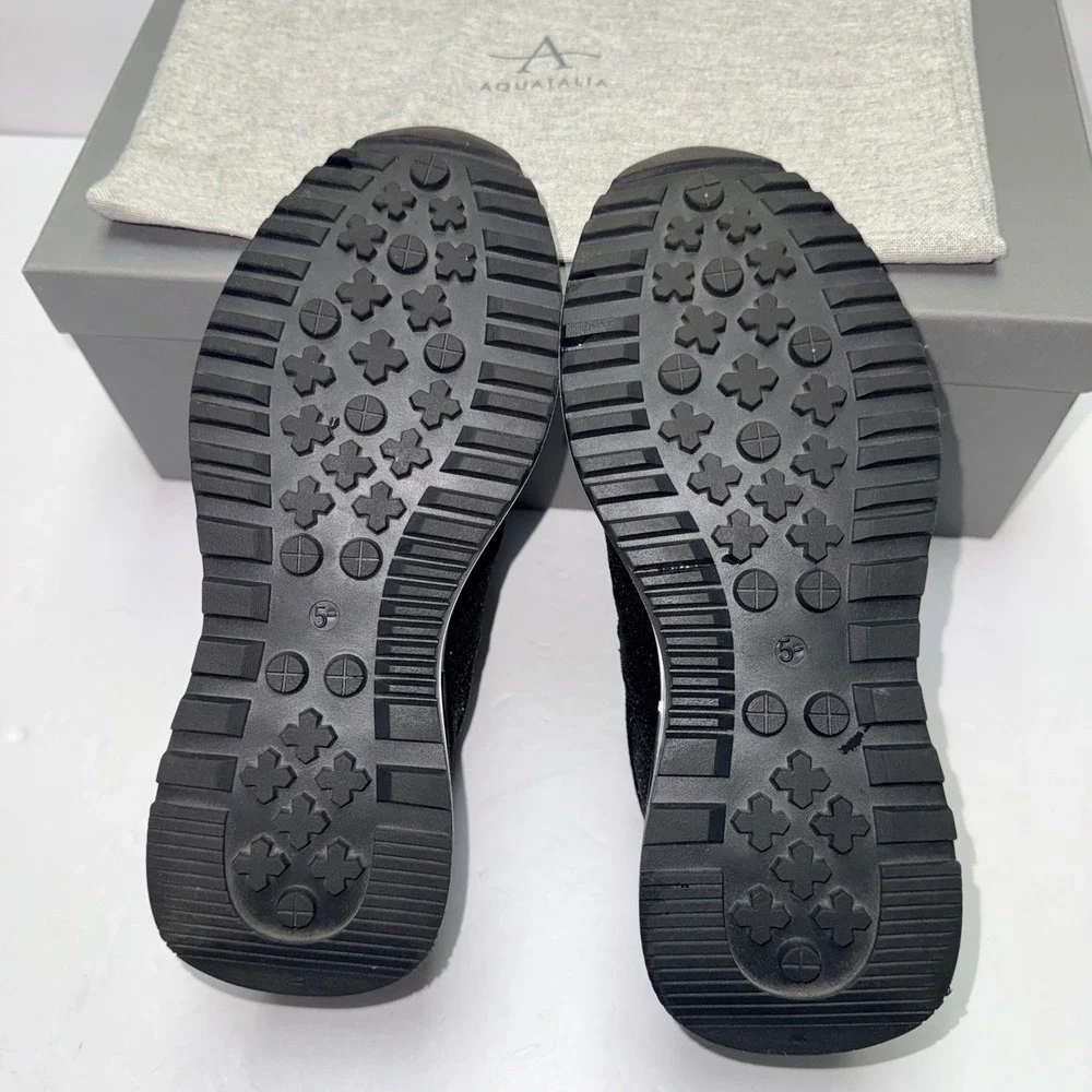 Aquatalia Leola Metallic‎ Suede Platform Slip On Sneakers Black L5019-BLK 5.5M